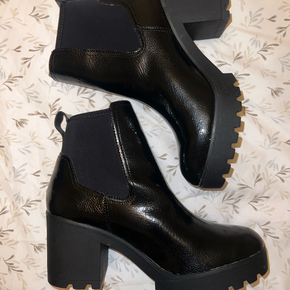 Aldo Glossy Black Ankle Booties